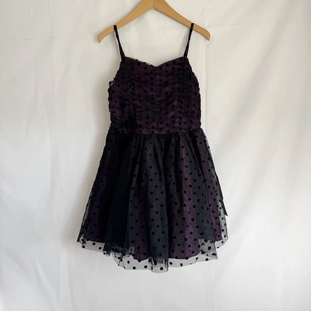 Tilt Girls polkadot tulle black and purple mini dress